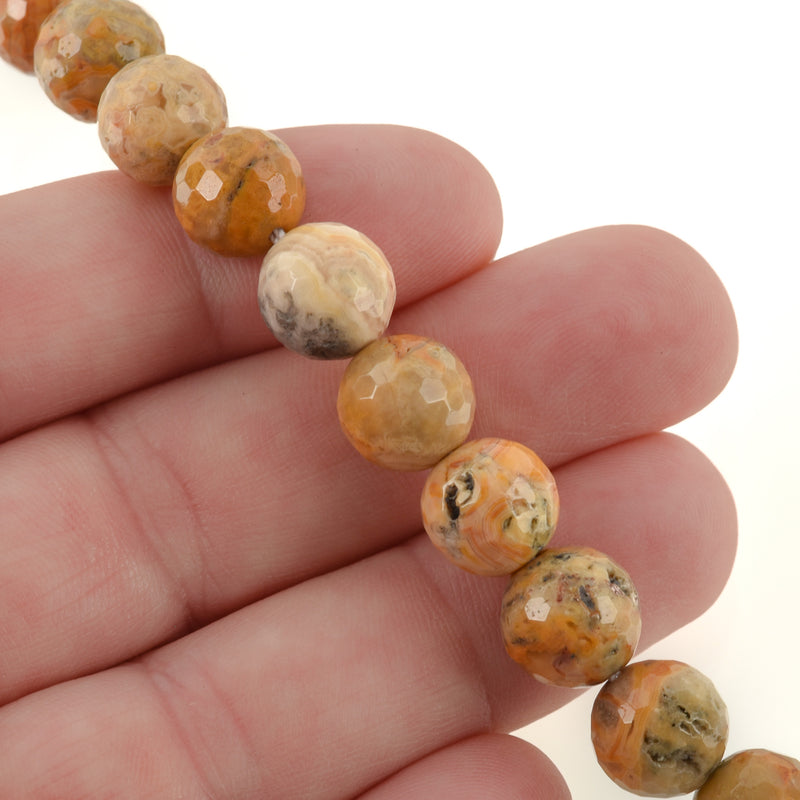 10mm CRAZY LACE AGATE Round Beads, golden yellow faceted gemstones, full strand, gag0210