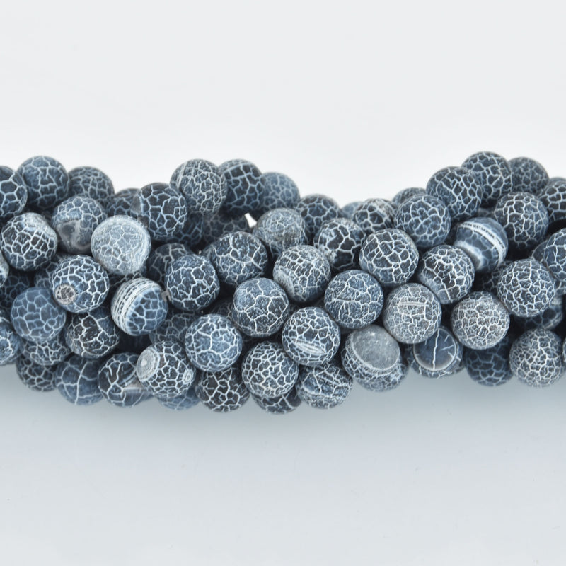 8mm DENIM BLUE Frosted Matte AGATE Round Beads, Natural Gemstone Beads, blue and white, full strand, about 47 beads, gag0310