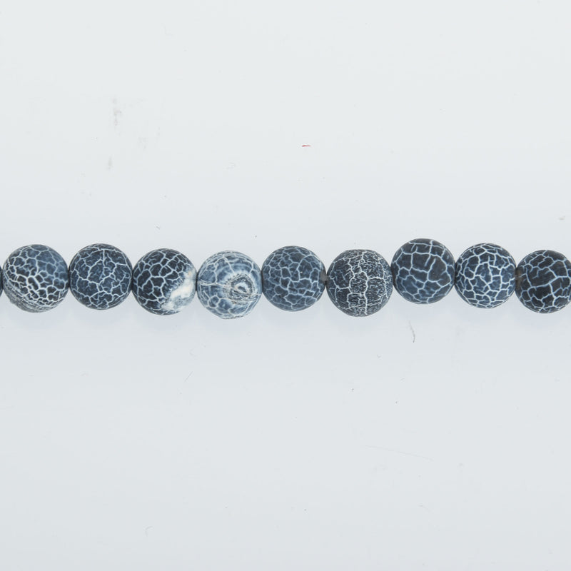 8mm DENIM BLUE Frosted Matte AGATE Round Beads, Natural Gemstone Beads, blue and white, full strand, about 47 beads, gag0310