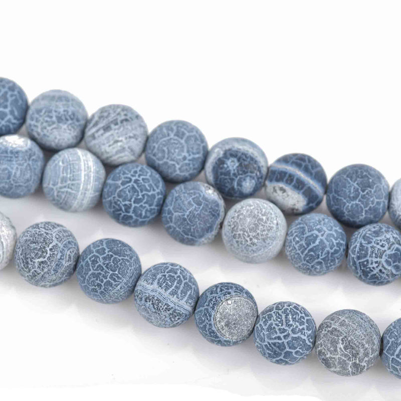6mm DENIM BLUE Matte AGATE Round Beads Natural Gemstone blue and white full strand about 62 beads, gag0328