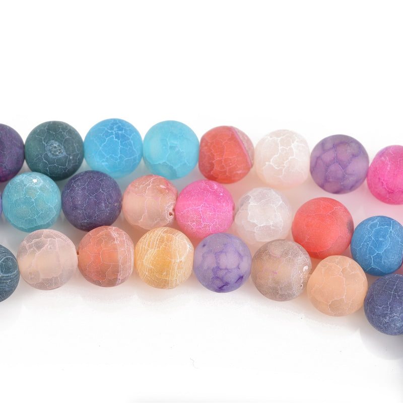 8mm Frosted Matte AGATE Round Beads, mixed bright colors, full strand gag0329
