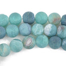 8mm OCEAN GREEN Frosted Matte AGATE Round Beads, Natural Crackle Agate Gemstone Beads, full strand, about 47 beads, gag0333