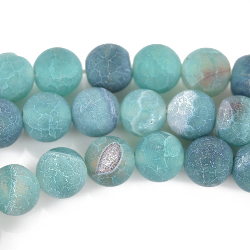 8mm OCEAN GREEN Frosted Matte AGATE Round Beads, Natural Crackle Agate Gemstone Beads, full strand, about 47 beads, gag0333