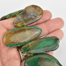 Green AGATE Slice Gemstone Beads, Flat Asymmetrical Slab Beads, strand, gag0346