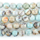 10mm Agate Beads, Round ROBIN'S EGG BLUE Green Gemstone Beads, Smooth Round Beads, blue green, tan, full strand, 37 beads, gag0354