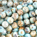 10mm Agate Beads, Round ROBIN'S EGG BLUE Green Gemstone Beads, Smooth Round Beads, blue green, tan, full strand, 37 beads, gag0354
