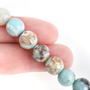 10mm Agate Beads, Round ROBIN'S EGG BLUE Green Gemstone Beads, Smooth Round Beads, blue green, tan, full strand, 37 beads, gag0354