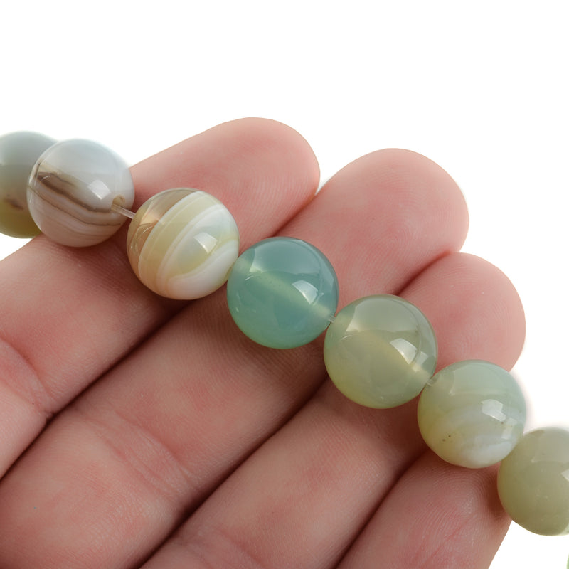 12mm Round BLUE GREEN  AGATE Beads, smooth, full strand, 32 beads, gag0355