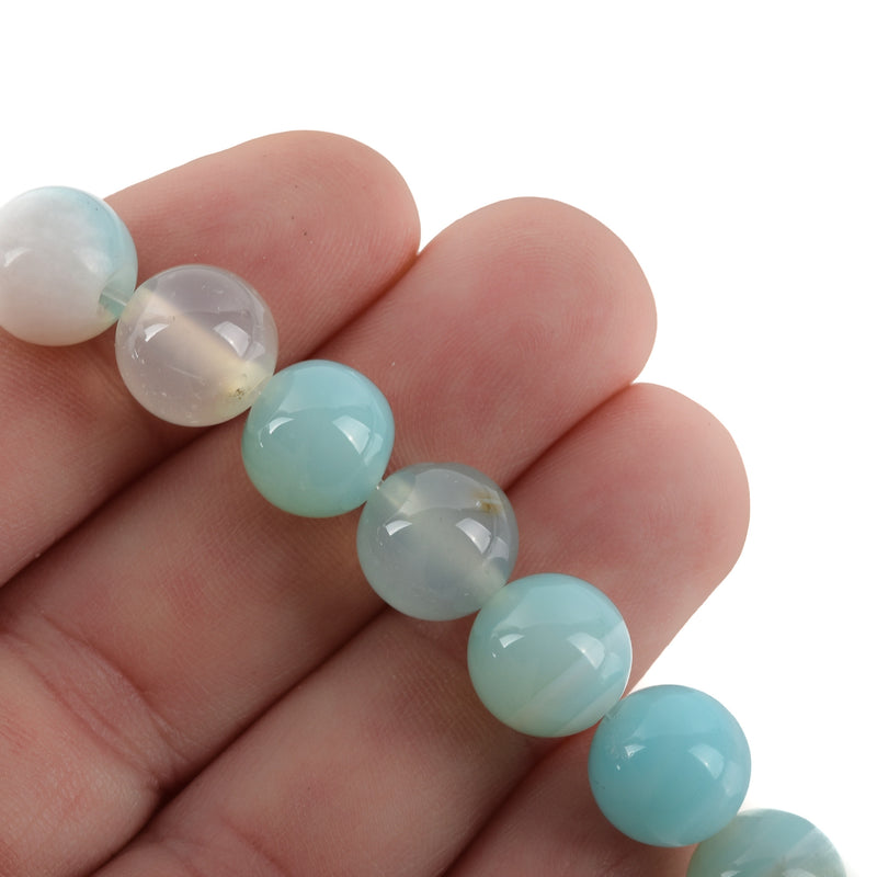 10mm Round BLUE GREEN  AGATE Beads, smooth, full strand, 38 beads, gag0356