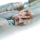 40mm Agate Beads, Spindle Oval ROBIN'S EGG BLUE Green Gemstone Beads, Smooth Beads, blue green, tan, full strand, 8 beads, gag0361