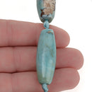 40mm Agate Beads, Spindle Oval ROBIN'S EGG BLUE Green Gemstone Beads, Smooth Beads, blue green, tan, full strand, 8 beads, gag0361