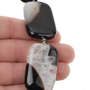 40x25mm Brazilian AGATE Rectangle Beads, Natural Gemstones, black white tan, full strand, 5 beads, gag0362