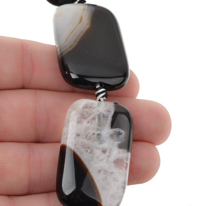 40x25mm Brazilian AGATE Rectangle Beads, Natural Gemstones, black white tan, full strand, 5 beads, gag0362