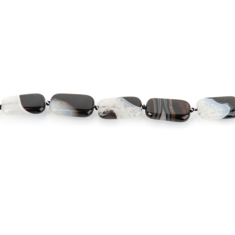40x25mm Brazilian AGATE Rectangle Beads, Natural Gemstones, black white tan, full strand, 5 beads, gag0362