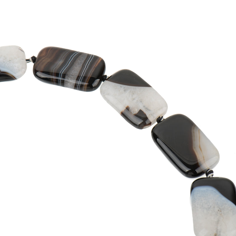 40x25mm Brazilian AGATE Rectangle Beads, Natural Gemstones, black white tan, full strand, 5 beads, gag0362