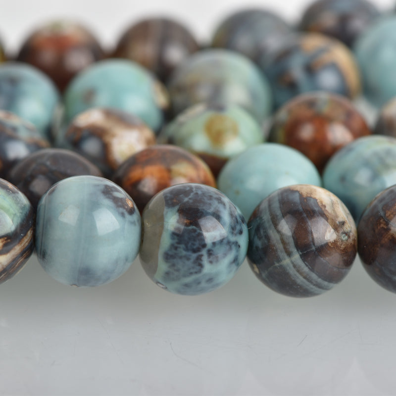 8mm Agate Beads, Round ROBIN'S EGG BLUE Green Gemstone Beads, Smooth Round Beads, blue green, tan, full strand, 46 beads, gag0364