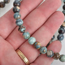 8mm Agate Beads, Round ROBIN'S EGG BLUE Green Gemstone Beads, Smooth Round Beads, blue green, tan, full strand, 46 beads, gag0364