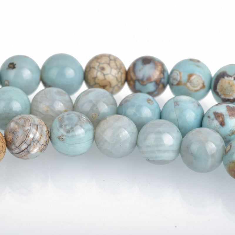 8mm Agate Beads, Round ROBIN'S EGG BLUE Green Gemstone Beads, blue green, tan, full strand, 47 beads, gag0371