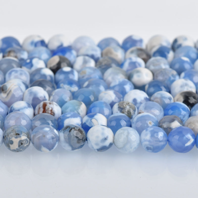8mm Round BLUE Agate Beads Faceted Gemstone full strand 48 beads gag0379