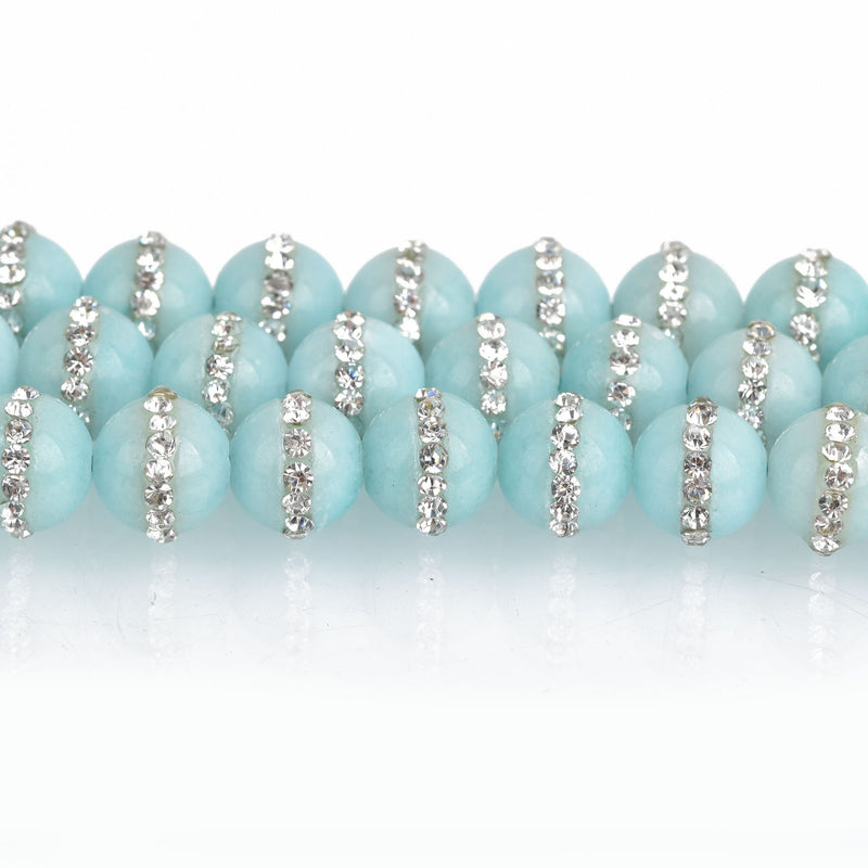 8mm Blue AMAZONITE Beads with Rhinestone Accents x5 beads gaz0018