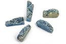 Blue and Gold Quartz DRUZY Drusy Pendant Beads, spike stick shape, top drilled, 3/4" to 2-3/8" long full strand, 18 beads, gdz0066b