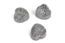 4 Silver DRUZY Natural GEMSTONE Quartz Beads, HEART, 12mm, 1/2", agate rock crystal, flatback with hole, Geode Cabochon, gdz0095