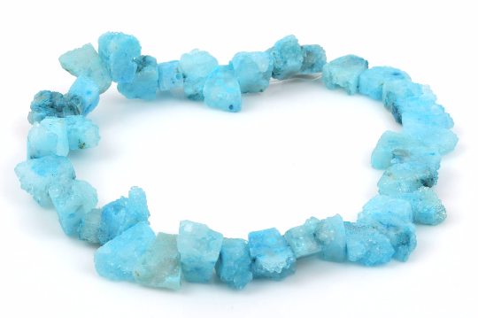 Half Strand Nugget Beads, Sparkle Coated Crystal DRUZY AGATE Geodes, trapezoid shape pendant beads, 17-18 beads, Turquoise Blue gdz0106