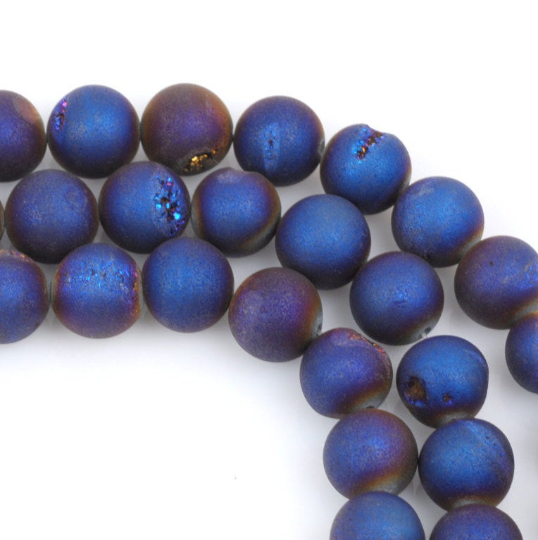 10mm DRUZY QUARTZ Round Beads, Titanium Coated Geode Round Beads, purple and gold color, strand gdz0122