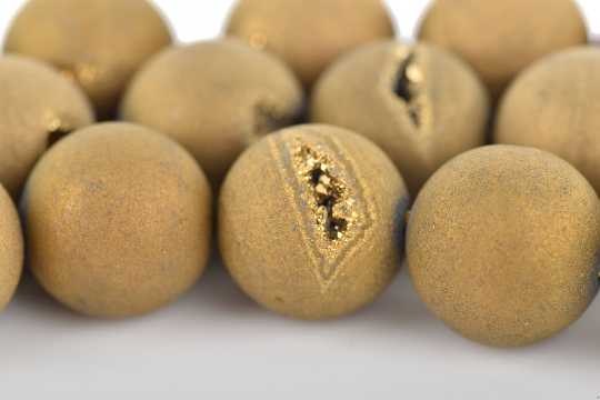 6mm GOLD DRUZY QUARTZ Round Beads, Titanium Coated Geode Round full strand 60 beads gdz0234