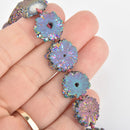 2 RAINBOW Druzy Beads, Natural Quartz, Titanium Plated, Cross Section of Stalactite, 12mm to 15mm, gdz0182