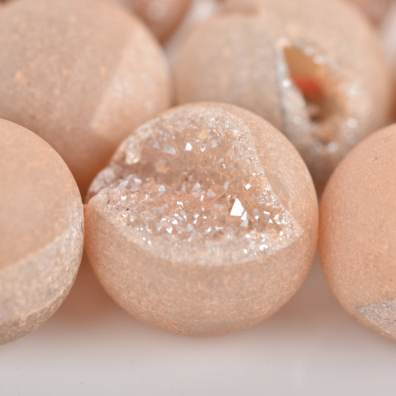 12mm DRUZY Quartz Round Beads, PEACH Geode Round Beads, full strand, 33 beads, gdz0221