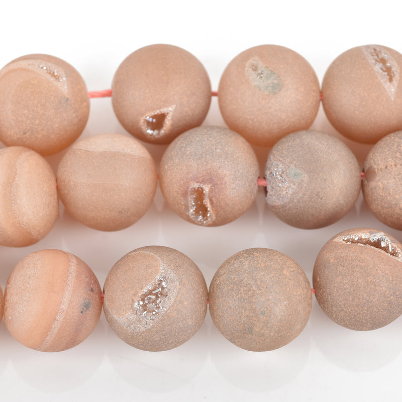 12mm DRUZY Quartz Round Beads, PEACH Geode Round Beads, full strand, 33 beads, gdz0221