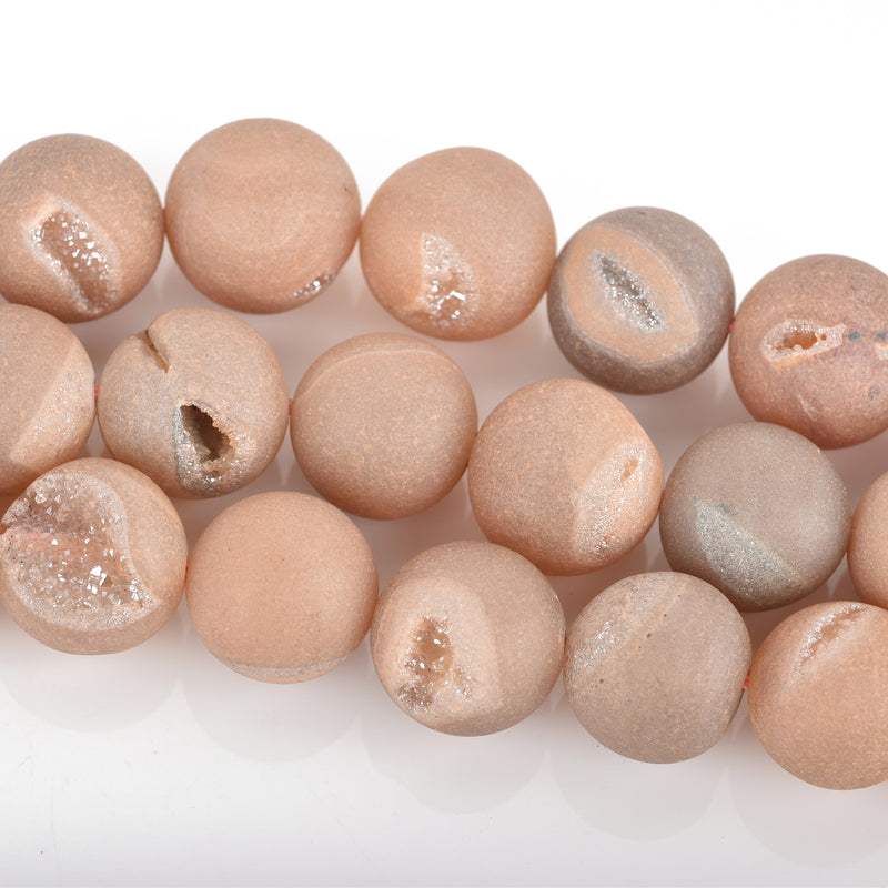 12mm DRUZY Quartz Round Beads, PEACH Geode Round Beads, full strand, 33 beads, gdz0221