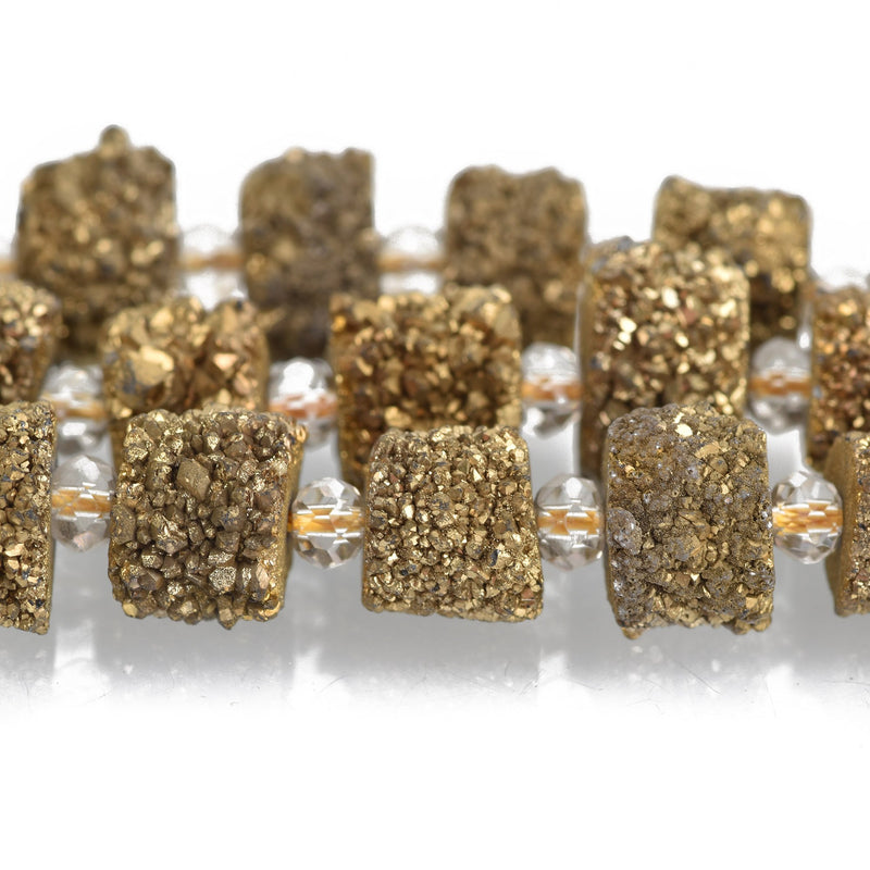 2 GOLD BRONZE Druzy Beads, Natural Quartz, Cross Section of Stalactite, 10mm, gdz0229