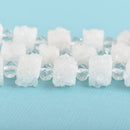 2 WHITE Druzy Beads, Natural Quartz, AB Plated, Cross Section of Stalactite, 10mm, gdz0230