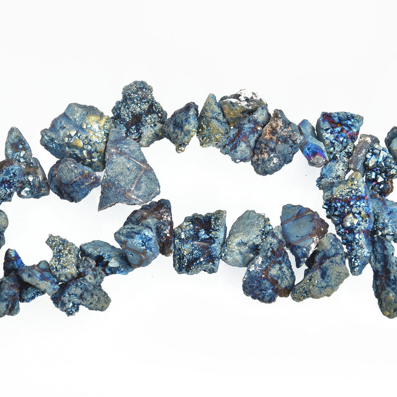 Half Strand Nugget Beads, Titanium Coated Crystal DRUZY AGATE Geodes, Blue, Gold gdz0233