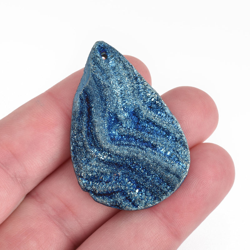 1 Natural DRUZY Gemstone Pendant Charm teardrop blue sparkly 44x42mm gdz0237