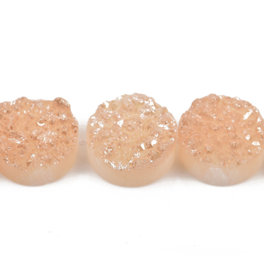 2 DRUZY Natural GEMSTONE Quartz Geode Cabochon Beads, Round, 12mm - 13mm, Light Caramel Tan Rock Crystal, flatback with hole gdz0238