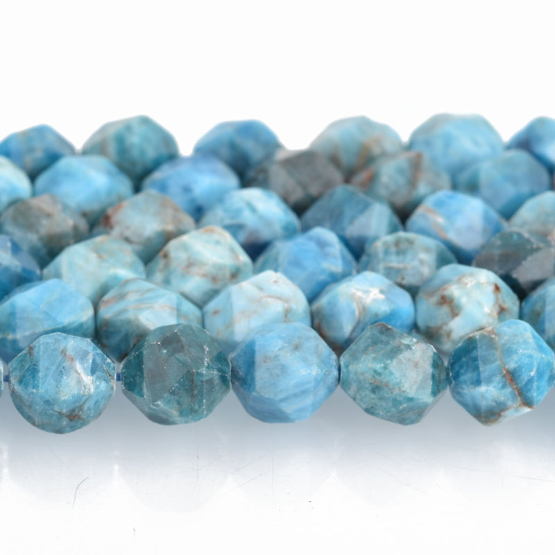 10mm BLUE APATITE NUGGET Gemstone Beads, faceted full strand gem0002