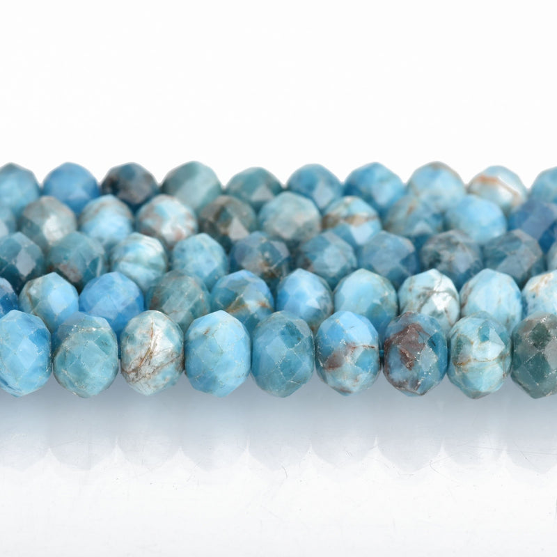 4mm to 5mm BLUE APATITE RONDELLE Gemstone Beads, faceted full strand gem0003