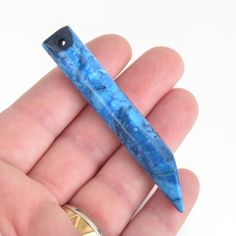 TURQUOISE BLUE Crazy Lace Agate Gemstone Stick Pendant 3" long gem0007