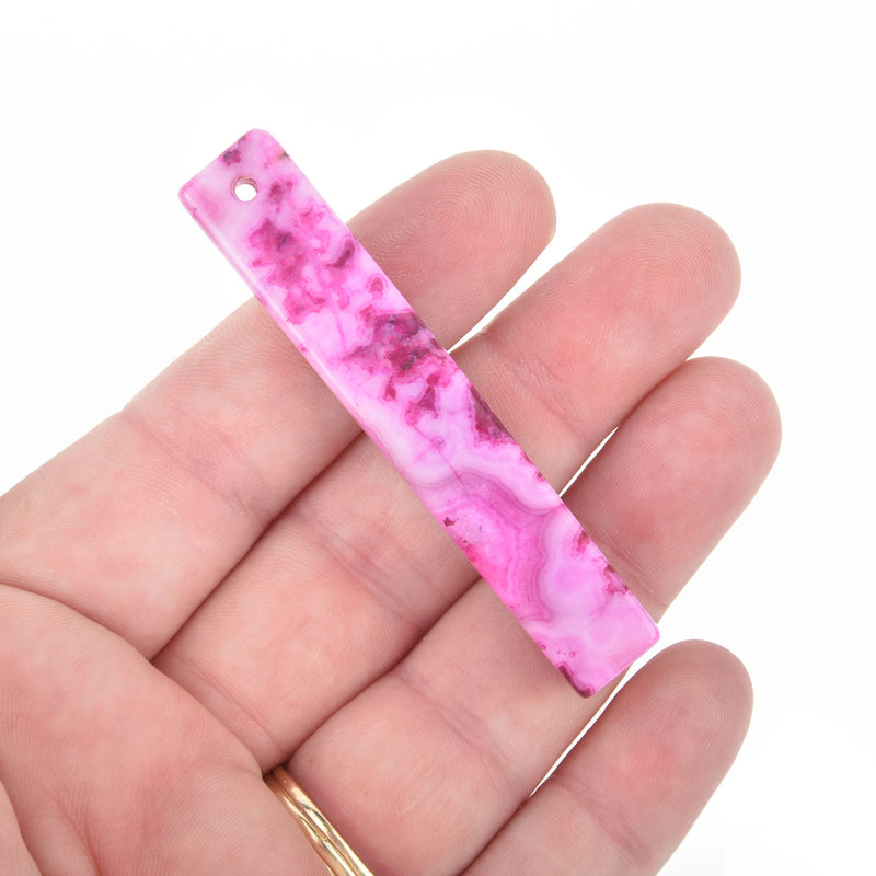 RASPBERRY PINK Crazy Lace Agate Gemstone CUBE Stick Pendant 3" long gem0008