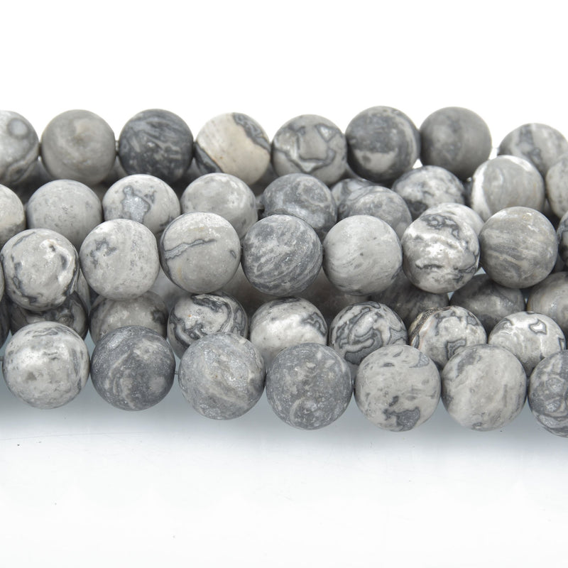 8mm MATTE Silver Gray CRAZY LACE Agate Round Beads Natural Gemstones full strand 48 beads gem0016