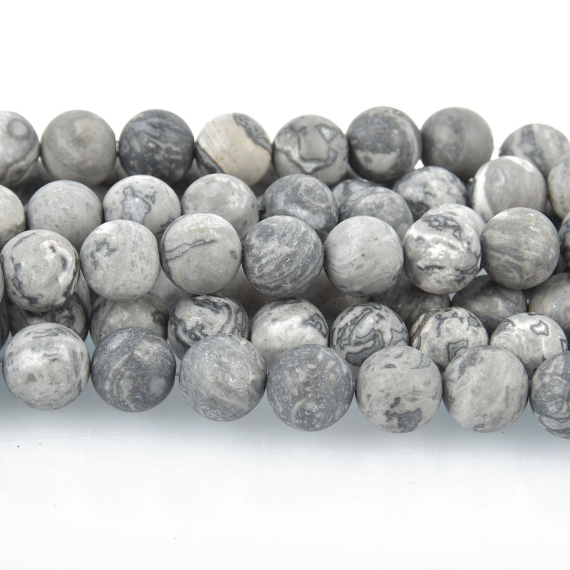 12mm MATTE Silver Gray CRAZY LACE Agate Round Beads Natural Gemstones full strand 32 beads gem0014