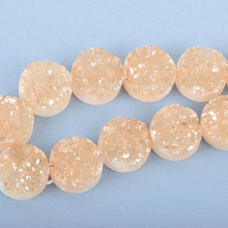 2 DRUZY Natural GEMSTONE Quartz Geode Cabochon Beads, Round, 17mm, Light Caramel Tan Rock Crystal, flatback with hole gem0018