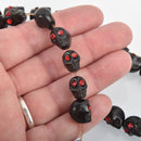 12mm BLACK Howlite Skull Beads with Rhinestone Eyes, full strand, 32 beads gem0029