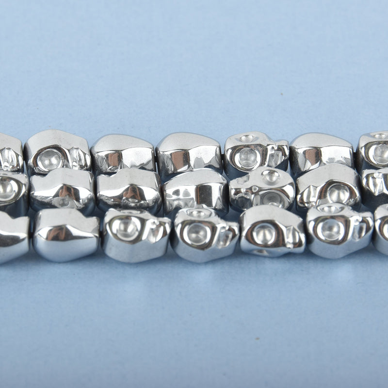 10mm SILVER Metallic HEMATITE Gemstone SKULL Beads x40 beads gem0032