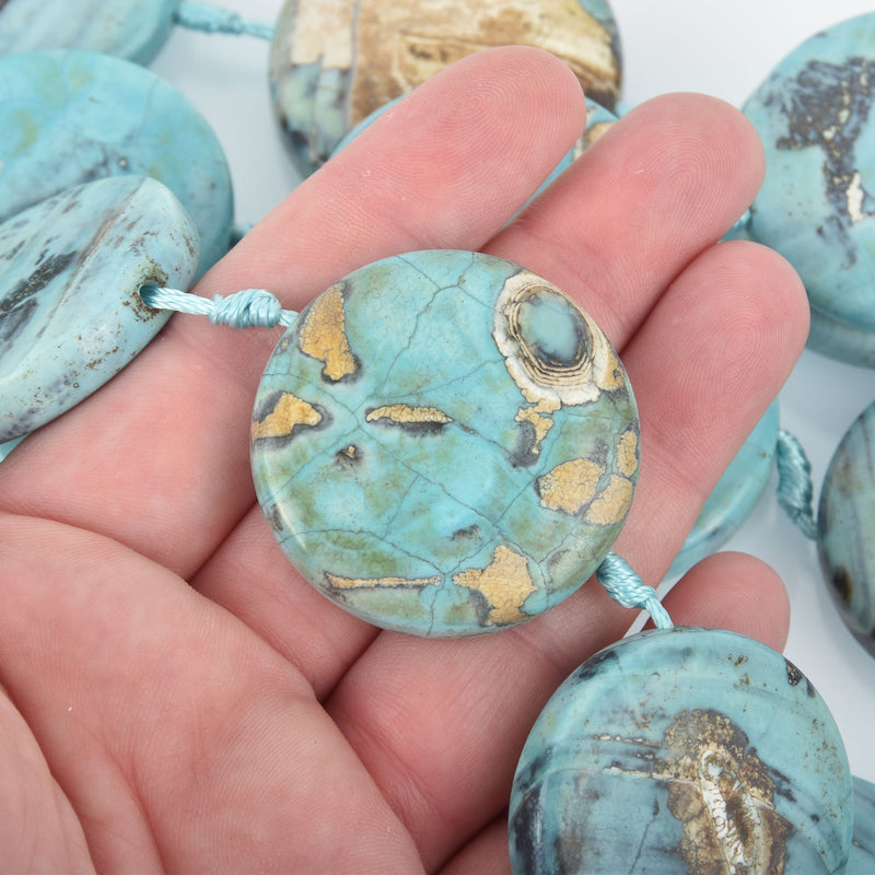 40mm Blue Agate COIN Beads, ROBIN EGG Blue Gemstone Beads full strand gem0033