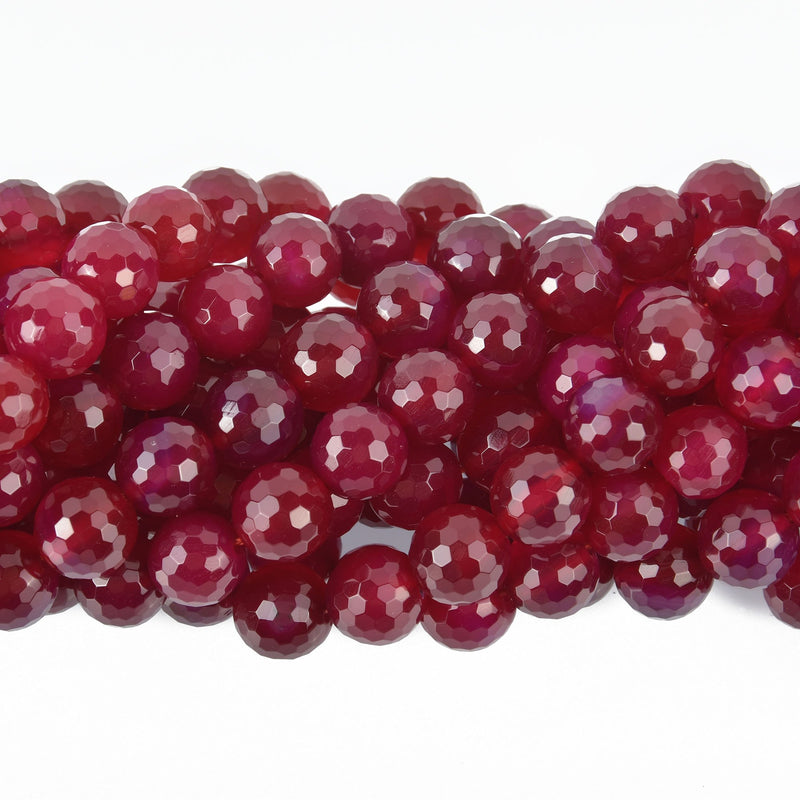 12mm Round RASPBERRY PINK AGATE Beads, faceted, full strand gem0034