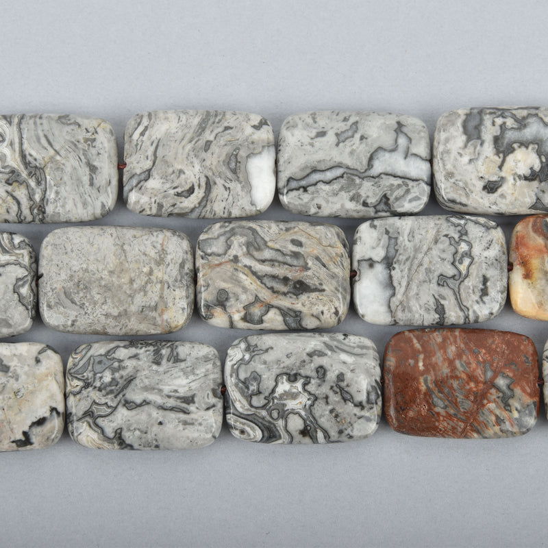 25mm Silver Gray Crazy LACE AGATE Beads RECTANGLE Faceted Natural Gemstones full strand 16 beads gem0050